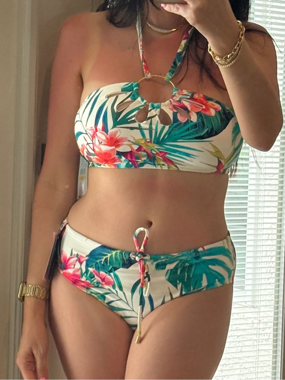 Vince Camilo NWT Tropical Floral Halter Bikini Set - Teal, Green, Pink - Picture 2 of 3